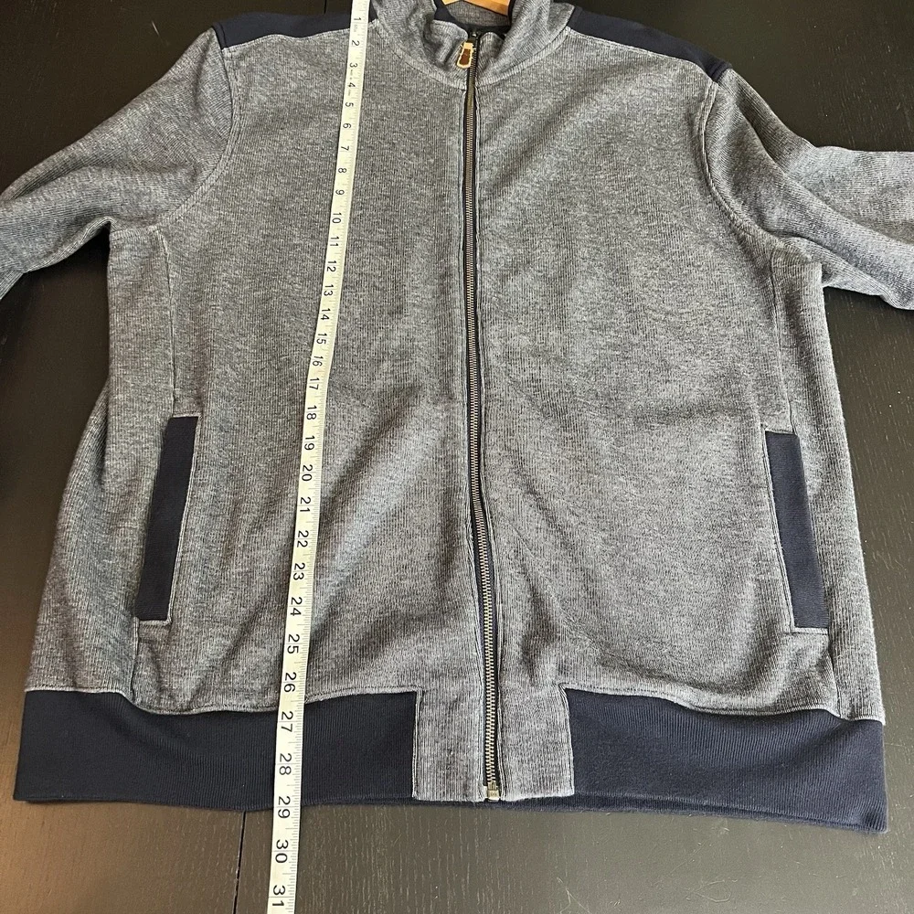 Banana Republic Men's Birdseye Full Zip Sweater‎ Size XL Preppy Gray Navy *READ*